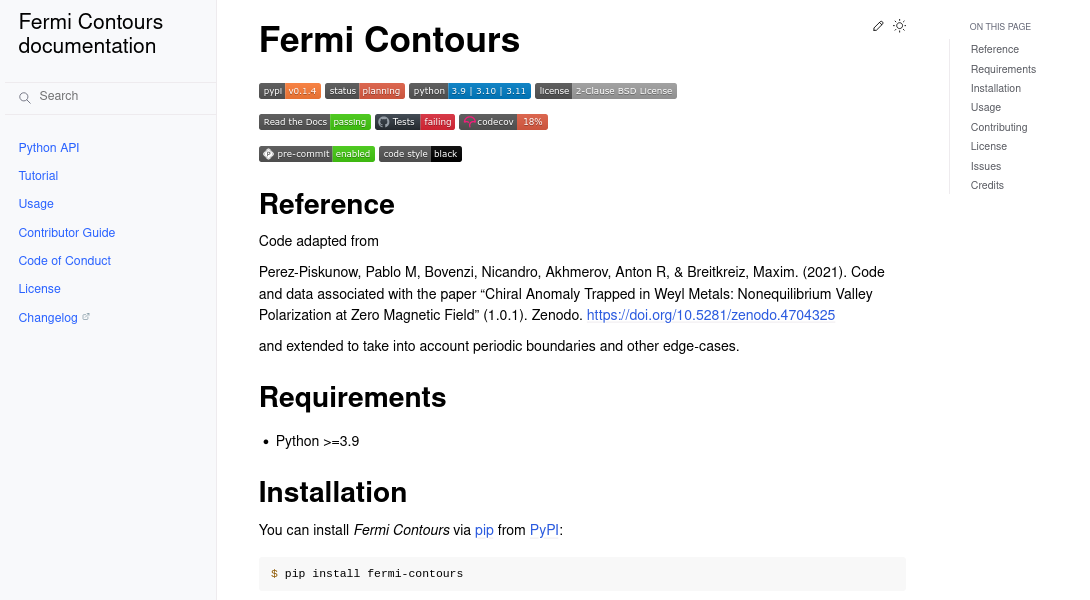 ReadTheDocs Page of Fermi Contours
