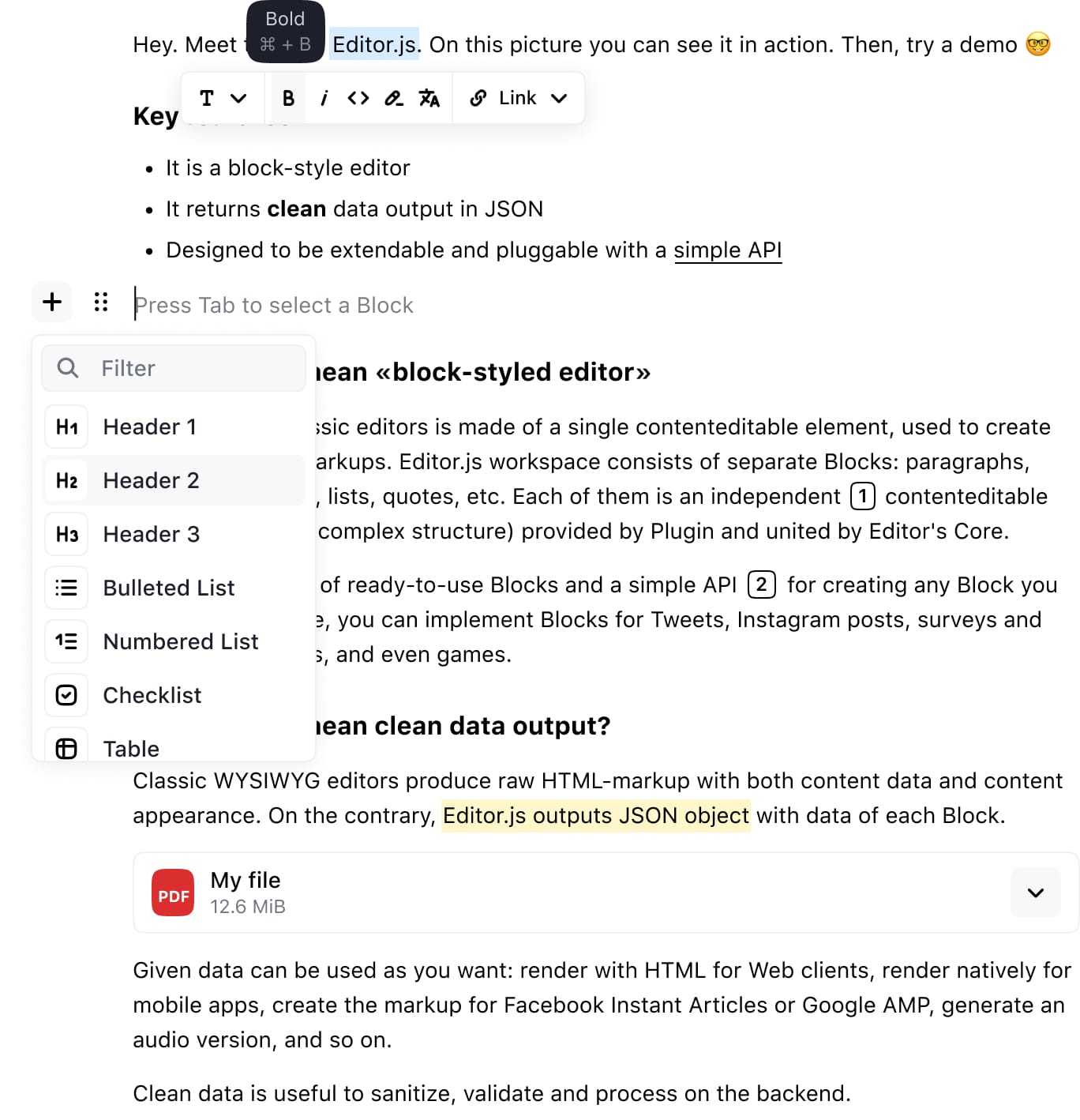 Block-style editor interface